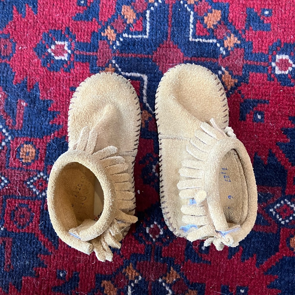 Kids Suede Fringe Moccasin Boots - Tan